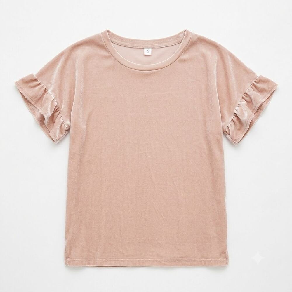 Old Navy Velvet Ruffle Sleeve Top Ivory Blush Stretch Casual Womens Large